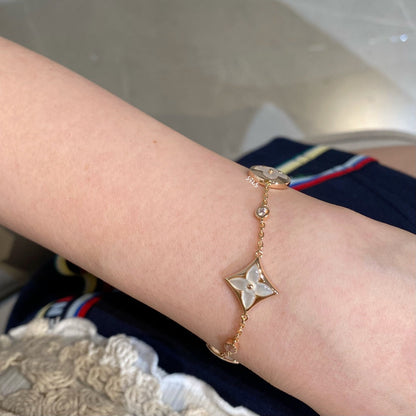 [⭐Sparkve]STAR AND SUN 4 MOTIF WHITE MOP PINK GOLD BRACELET