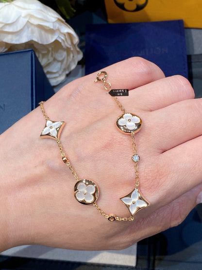 [⭐Sparkve]STAR AND SUN 4 MOTIF WHITE MOP PINK GOLD BRACELET