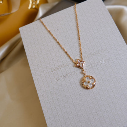 [⭐Sparkve]STAR AND SUN WHITE MOP 2 MOTIF PINK GOLD NECKLACE