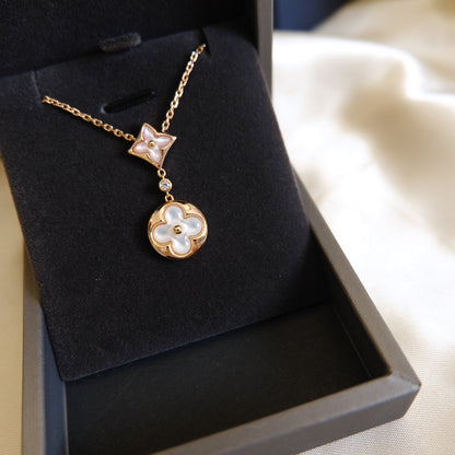 [⭐Sparkve]STAR AND SUN WHITE MOP 2 MOTIF PINK GOLD NECKLACE