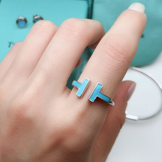 [⭐Sparkve Jewels]T SMALL TURQUOISE SILVER RING
