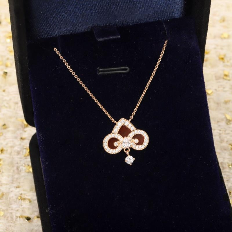 [⭐Sparkve Jewels]FLEUR DE LIS PINK GOLD DIAMOND NECKLACE