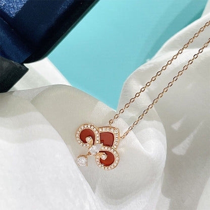 [⭐Sparkve Jewels]FLEUR DE LIS PINK GOLD DIAMOND NECKLACE