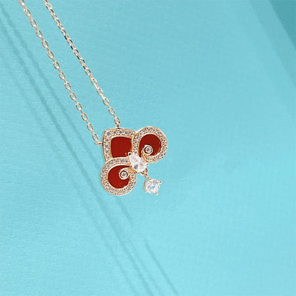 [⭐Sparkve Jewels]FLEUR DE LIS PINK GOLD DIAMOND NECKLACE