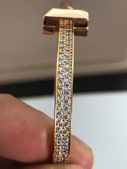 [⭐Sparkve Jewels]T1 WIDE DIAMOND HINGED BANGLE PINK GOLD