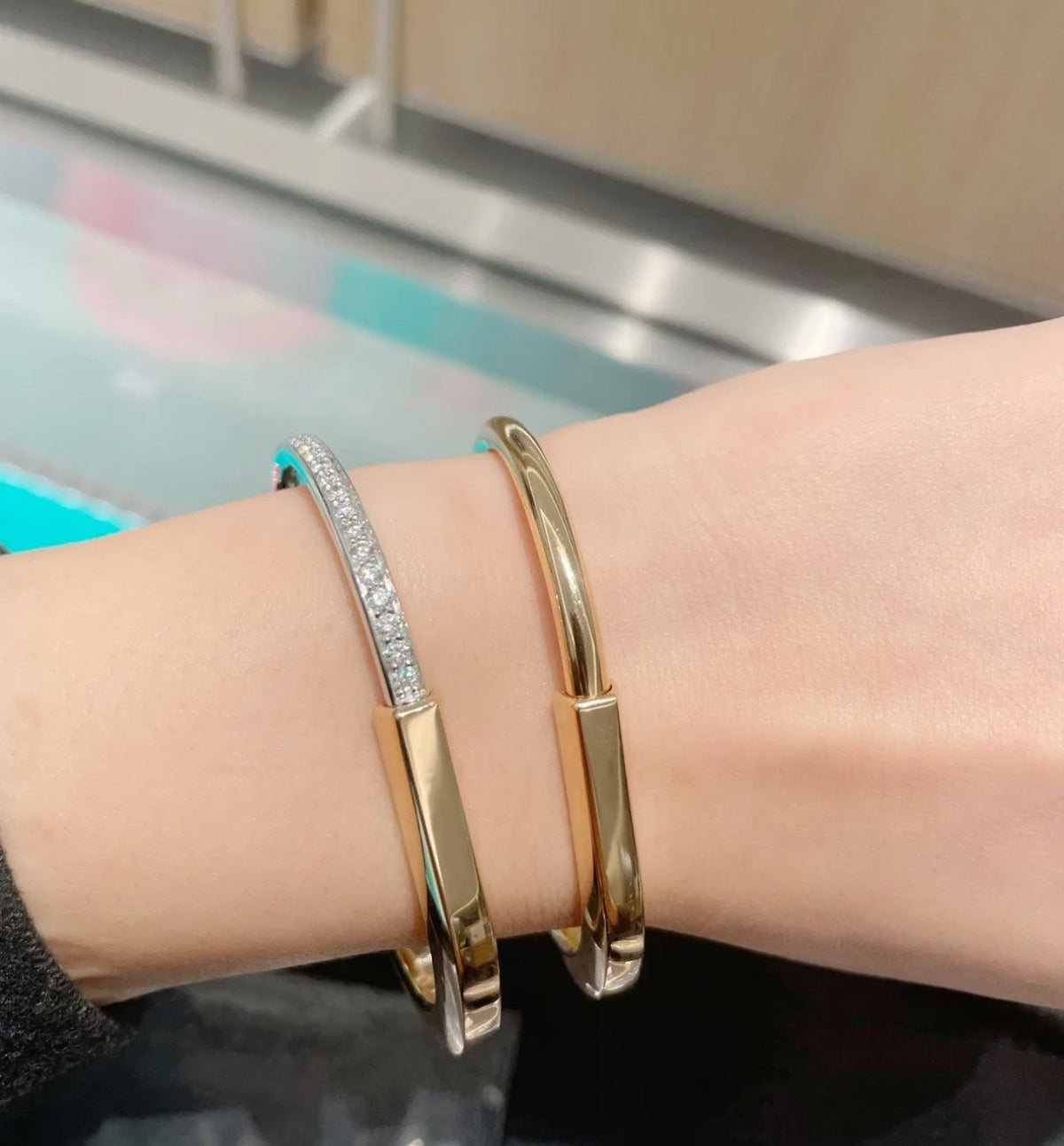 [⭐Sparkve Jewels]LOCK PINK GOLD SILVER DIAMOND BRACELET