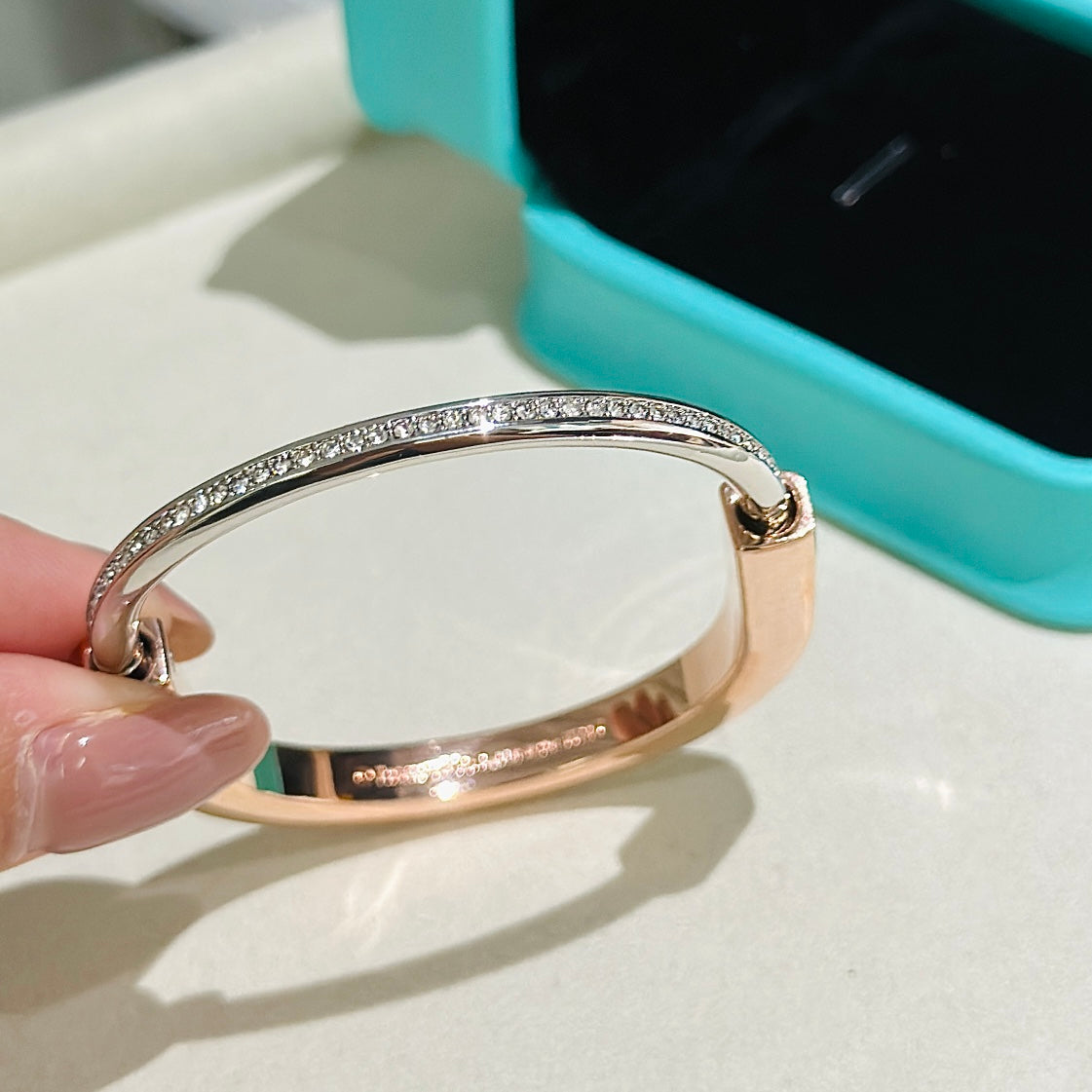 [⭐Sparkve Jewels]LOCK PINK GOLD SILVER DIAMOND BRACELET