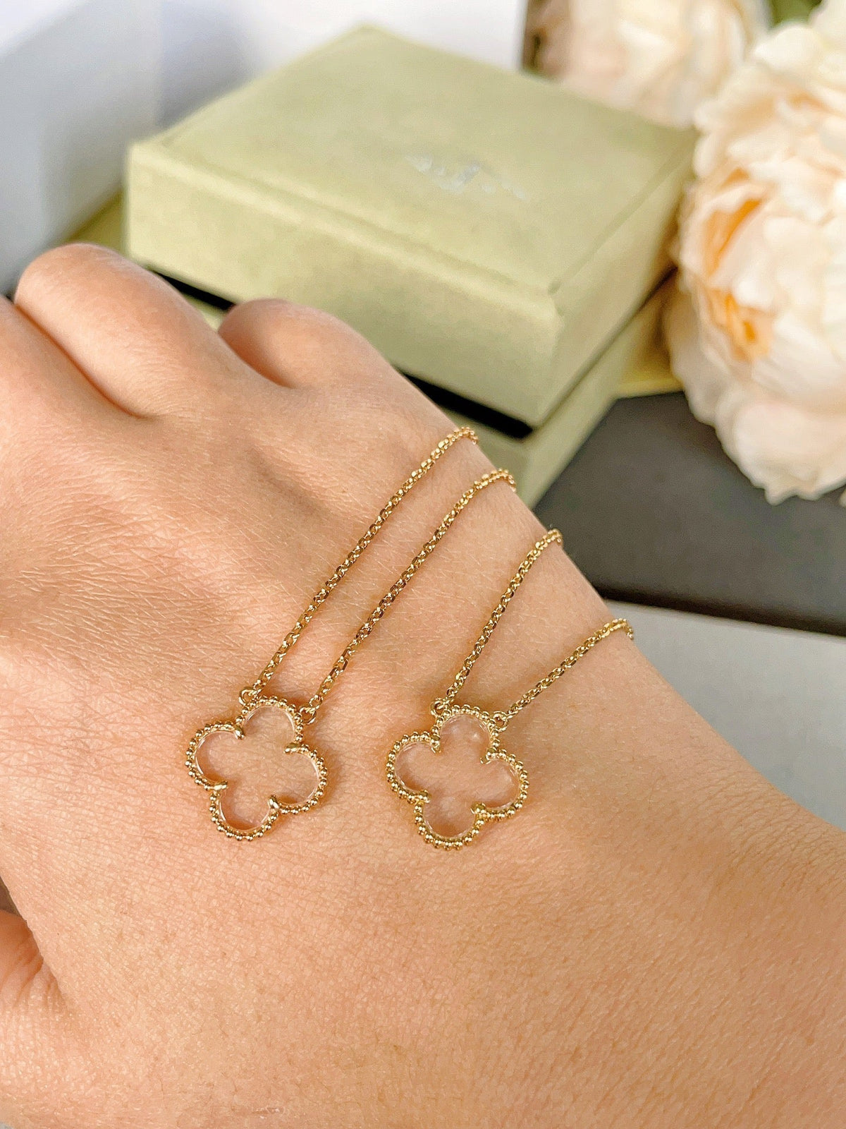 [⭐Sparkve]CLOVER ROCK CRYSTAL ROSE GOLD NECKLACE