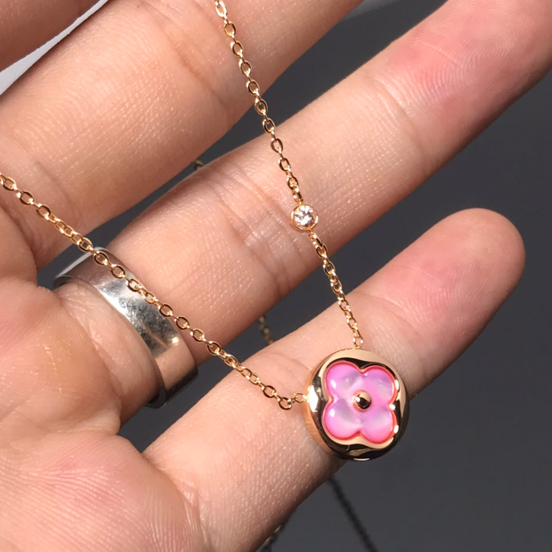 [⭐Sparkve]COLOR BLOSSOM PINK MOP SUN GOLD NECKLACE