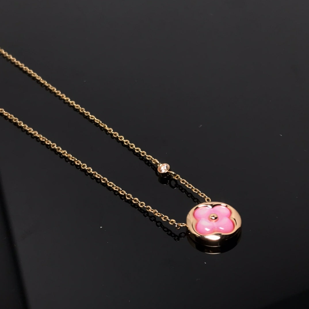 [⭐Sparkve]COLOR BLOSSOM PINK MOP SUN GOLD NECKLACE
