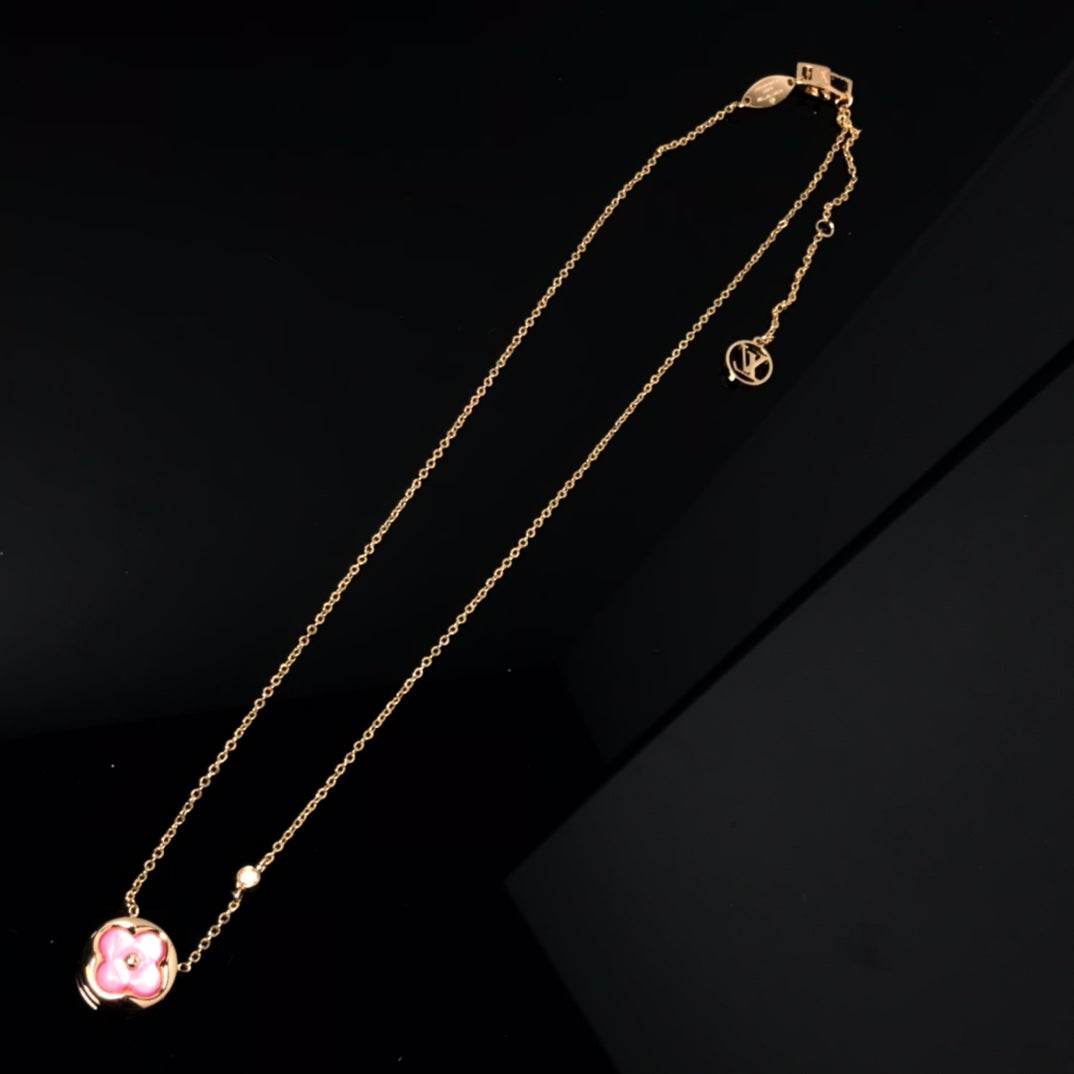 [⭐Sparkve]COLOR BLOSSOM PINK MOP SUN GOLD NECKLACE