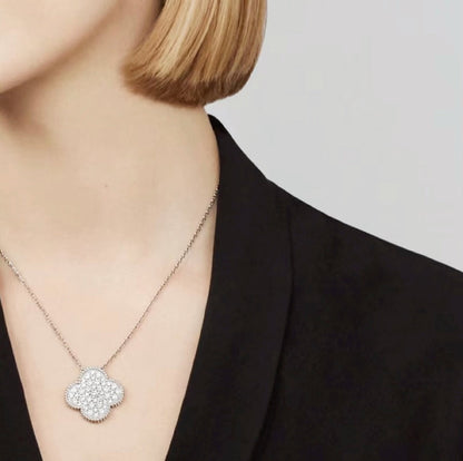 [⭐Sparkve]CLOVER 25MM LARGE PENDANT DIAMOND PAVED SILVER NECKLACE