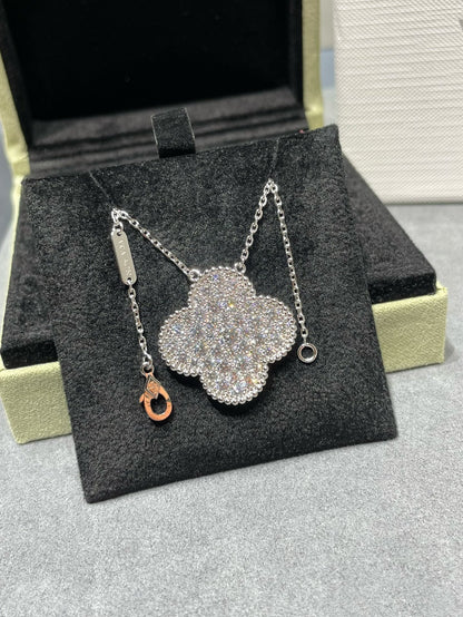 [⭐Sparkve]CLOVER 25MM LARGE PENDANT DIAMOND PAVED SILVER NECKLACE