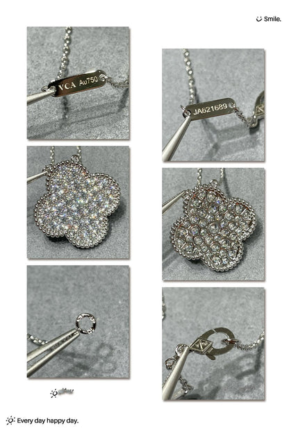 [⭐Sparkve]CLOVER 25MM LARGE PENDANT DIAMOND PAVED SILVER NECKLACE