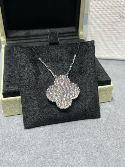 [⭐Sparkve]CLOVER 25MM LARGE PENDANT DIAMOND PAVED SILVER NECKLACE