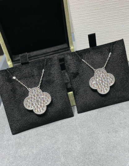 [⭐Sparkve]CLOVER 25MM LARGE PENDANT DIAMOND PAVED SILVER NECKLACE