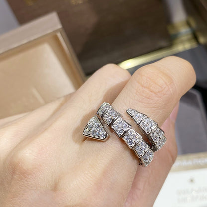 [⭐Sparkve]SERPENTI DOUBLE RING SILVER DIAMOND PAVED