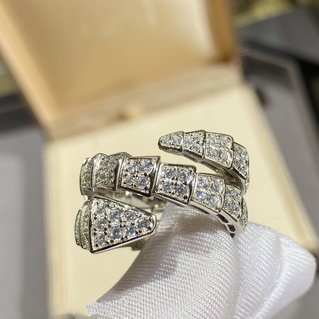 [⭐Sparkve]SERPENTI DOUBLE RING SILVER DIAMOND PAVED