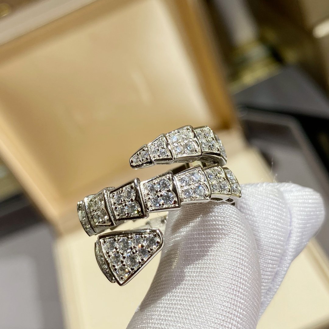 [⭐Sparkve]SERPENTI DOUBLE RING SILVER DIAMOND PAVED