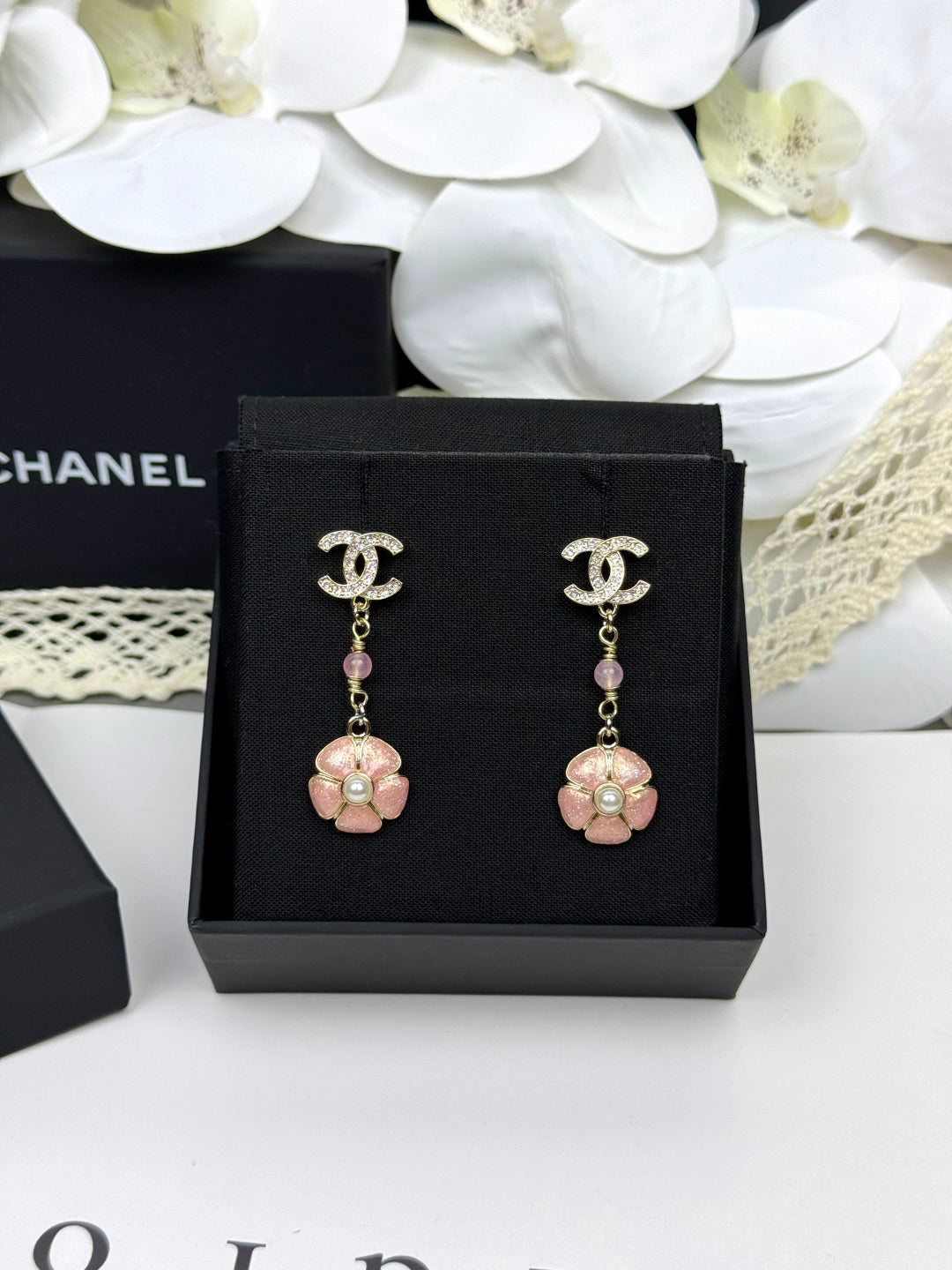 [⭐Sparkve]26C Pink Camellia Enamel Pendant with Double C Earrings