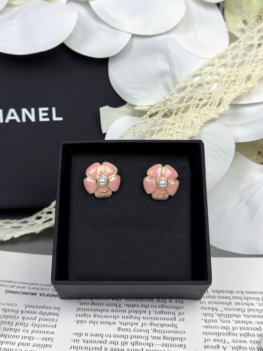 [⭐Sparkve]26C Pink Camellia Pearl Enamel Stud Earrings