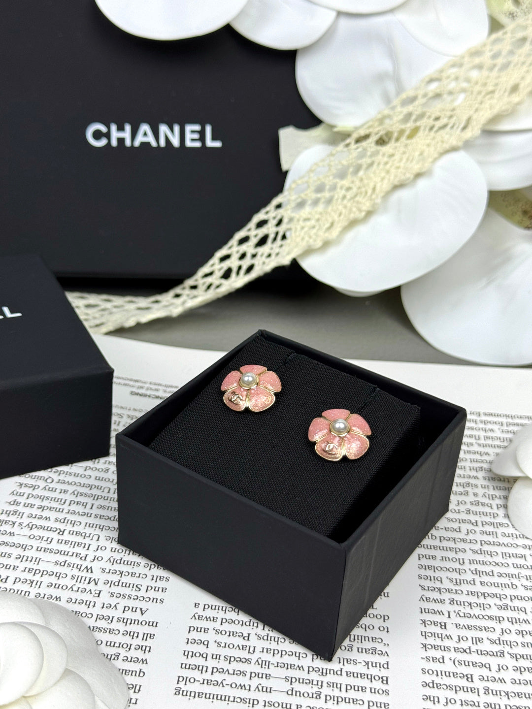 [⭐Sparkve]26C Pink Camellia Pearl Enamel Stud Earrings