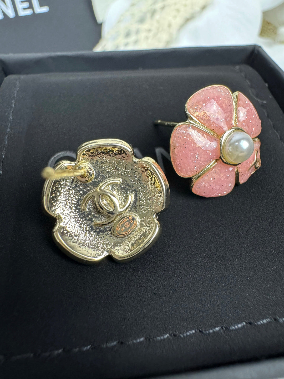 [⭐Sparkve]26C Pink Camellia Pearl Enamel Stud Earrings