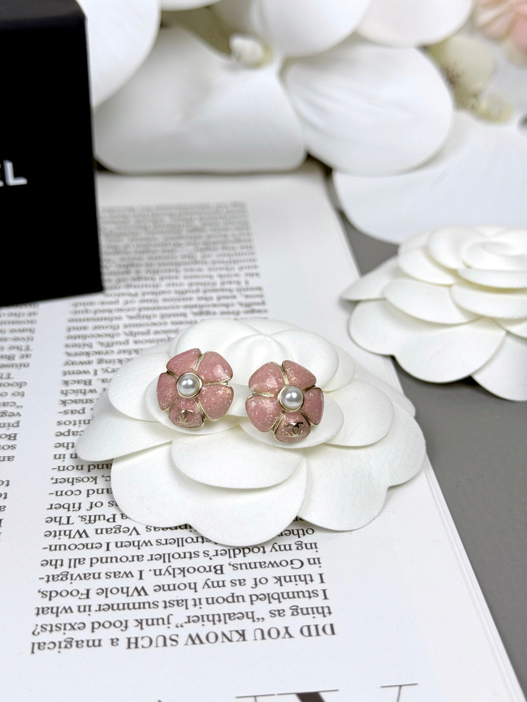 [⭐Sparkve]26C Pink Camellia Pearl Enamel Stud Earrings