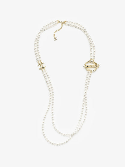 [⭐Sparkve]25K Pencil Double C Double-Layer Pearl Sweater Chain
