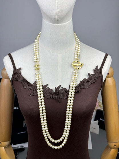 [⭐Sparkve]25K Pencil Double C Double-Layer Pearl Sweater Chain