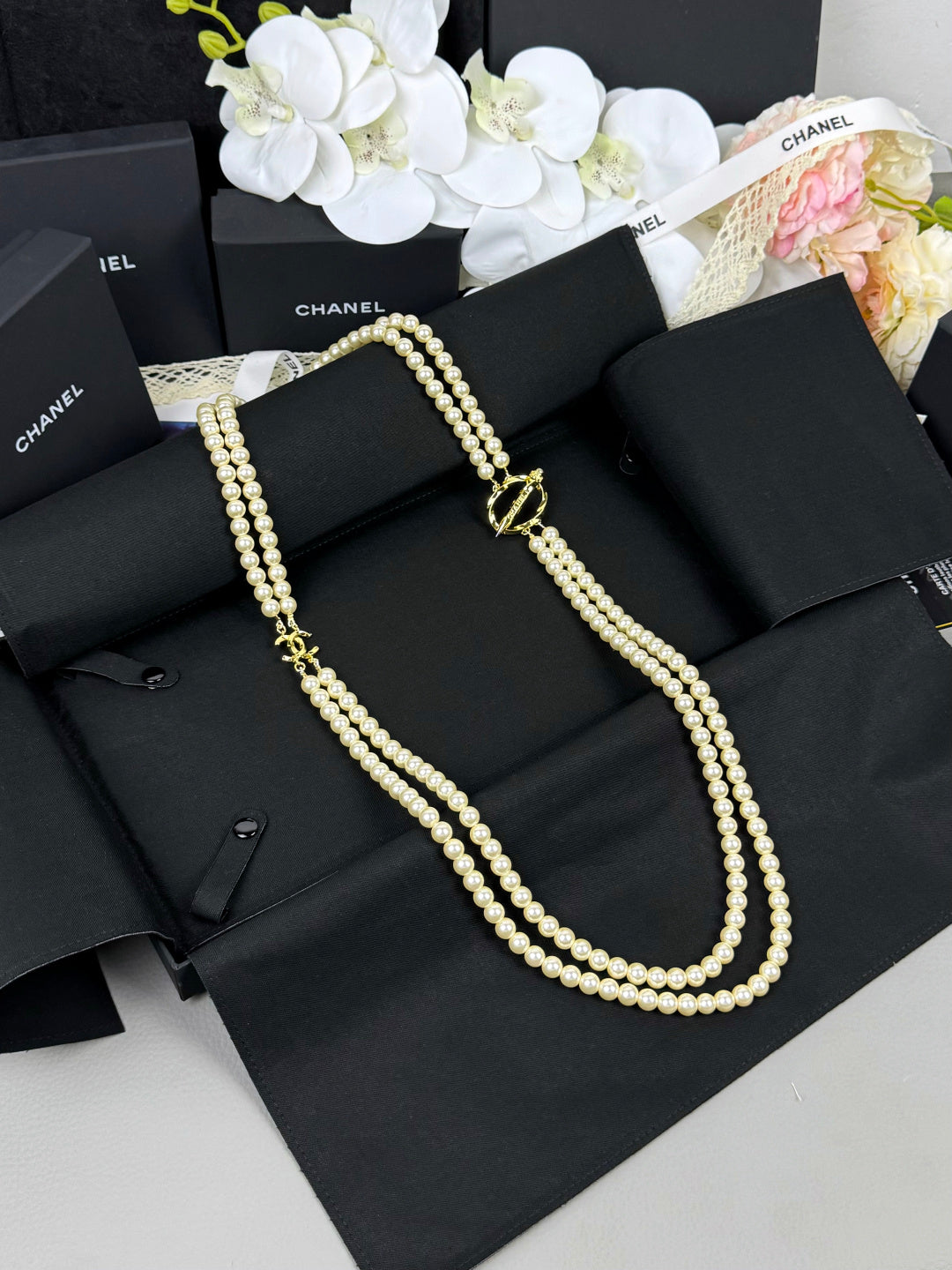 [⭐Sparkve]25K Pencil Double C Double-Layer Pearl Sweater Chain
