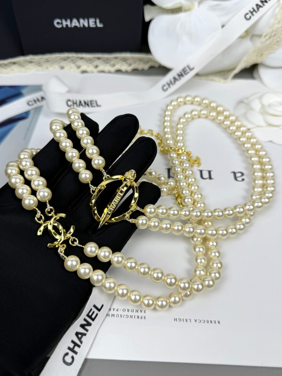 [⭐Sparkve]25K Pencil Double C Double-Layer Pearl Sweater Chain