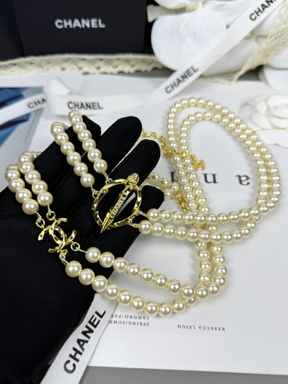 [⭐Sparkve]25K Pencil Double C Double-Layer Pearl Sweater Chain