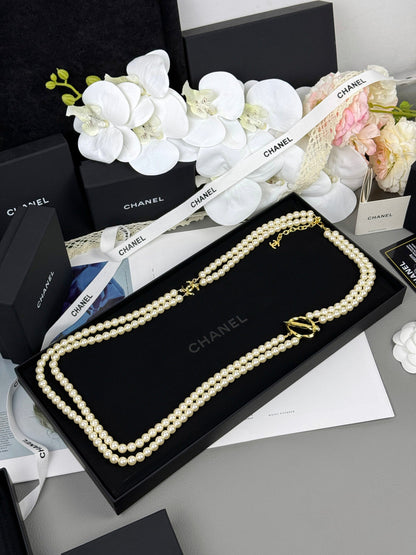 [⭐Sparkve]25K Pencil Double C Double-Layer Pearl Sweater Chain