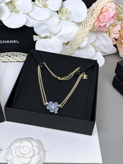 [⭐Sparkve]New Blue Floral Double-Layer Necklace