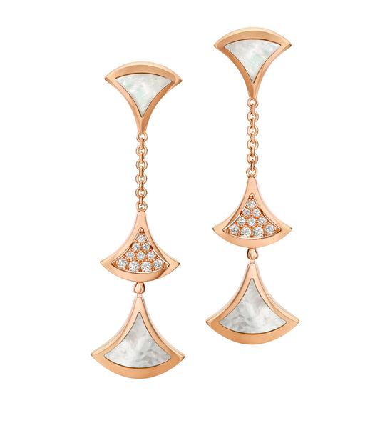 [⭐Sparkve]DREAM EARRINGS 3 MOTIFS DIAMOND MOP PINK GOLD