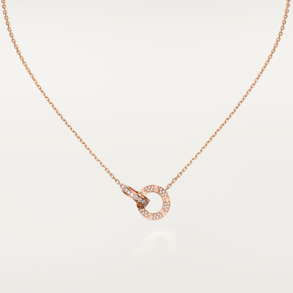 [⭐Sparkve]LOVE 7.6MM NECKLACE ROSE GOLD AND SILVER  FULL DIAMOND