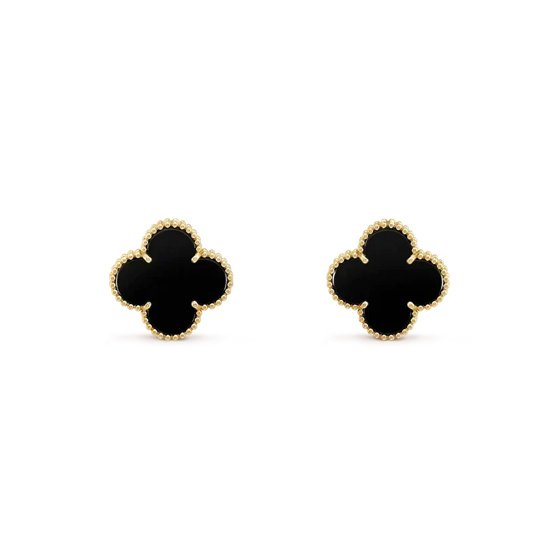 [⭐Sparkve]CLOVER MEDIUM 1 MOTIFS  ONYX STUD EARRINGS
