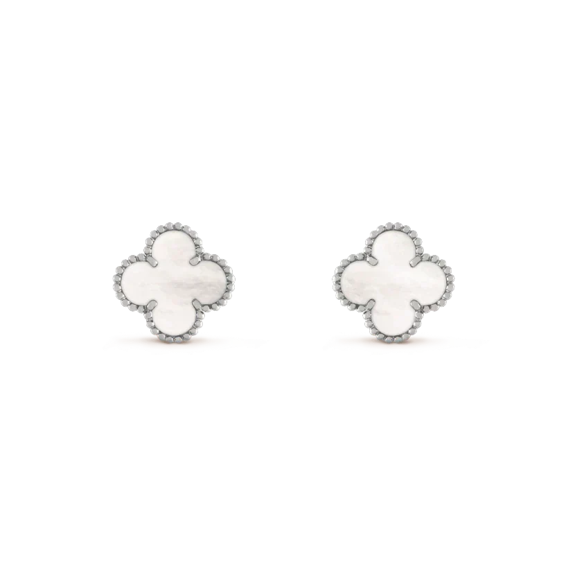 [⭐Sparkve]CLOVER MEDIUM 1 MOTIFS  WHITE MOP EARRINGS SILVER