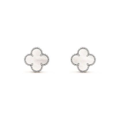 [⭐Sparkve]CLOVER MEDIUM 1 MOTIFS  WHITE MOP EARRINGS SILVER