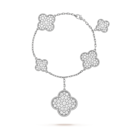 [⭐Sparkve]CLOVER 6 MOTIFS SILVER DIAMOND BRACELET
