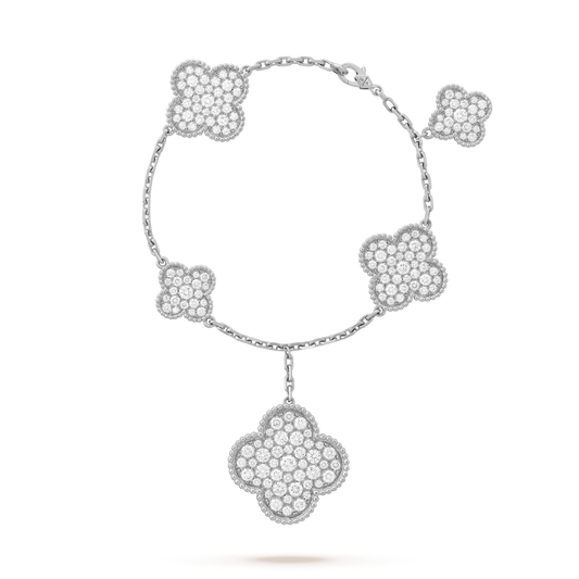 [⭐Sparkve]CLOVER 6 MOTIFS SILVER DIAMOND BRACELET