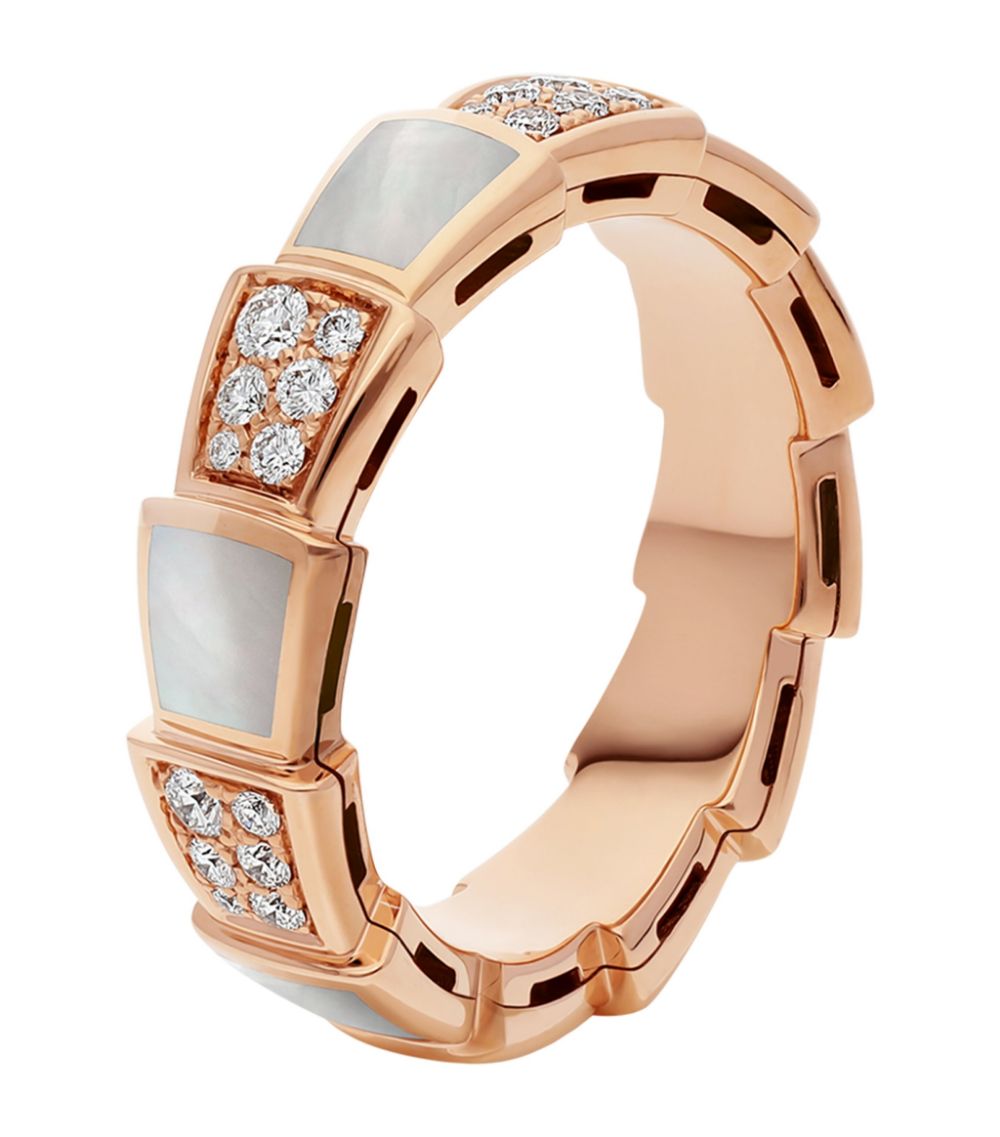 [⭐Sparkve]SERPENTI RING PINK GOLD MOP DIAMOND PAVED 4MM