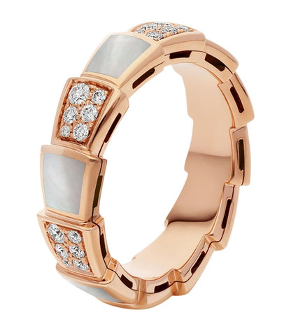 [⭐Sparkve]SERPENTI RING PINK GOLD MOP DIAMOND PAVED 4MM