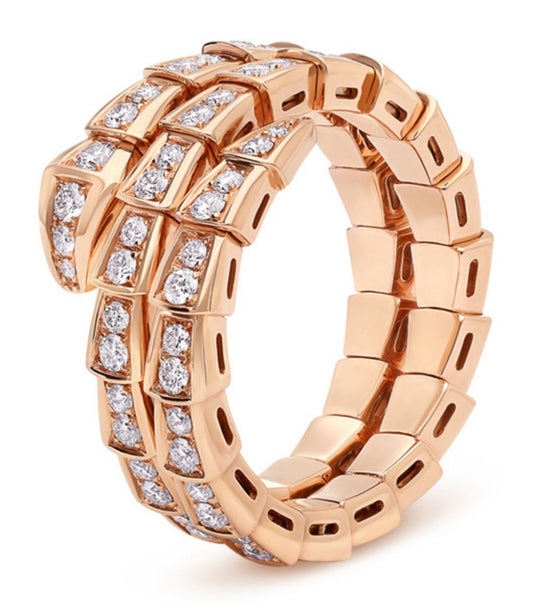 [⭐Sparkve]SERPENTI RING PINK GOLD DIAMOND DOUBLE ROW
