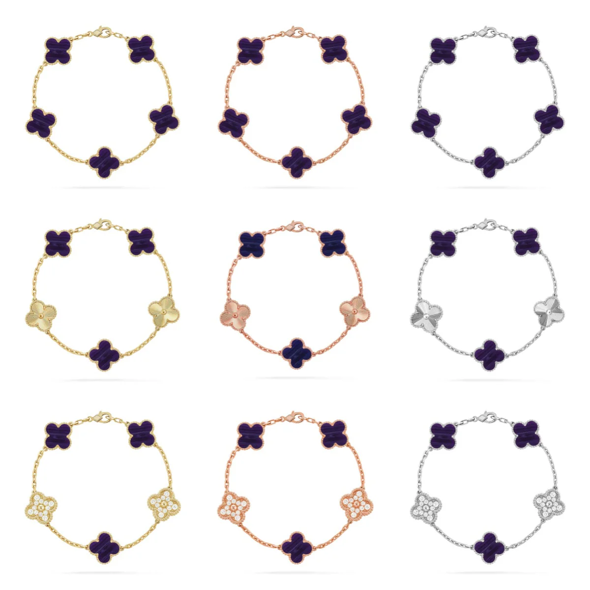 [⭐Sparkve]CLOVER 5 MOTIF PURPLE STRIPES BRACELET COLLECTION