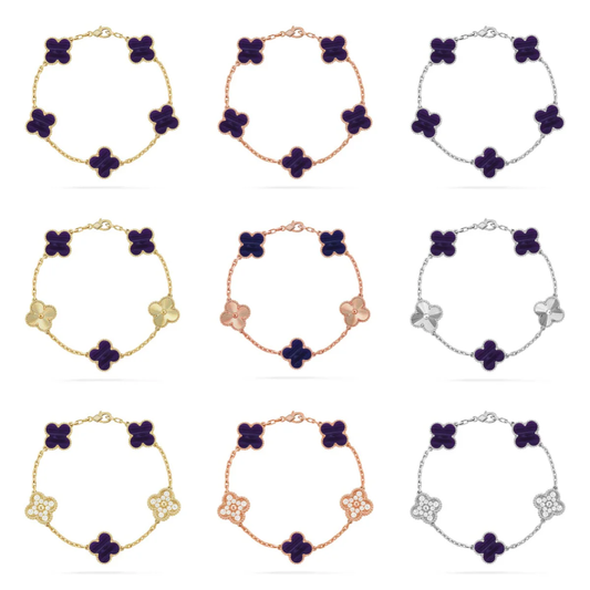 [⭐Sparkve]CLOVER 5 MOTIF PURPLE STRIPES BRACELET COLLECTION