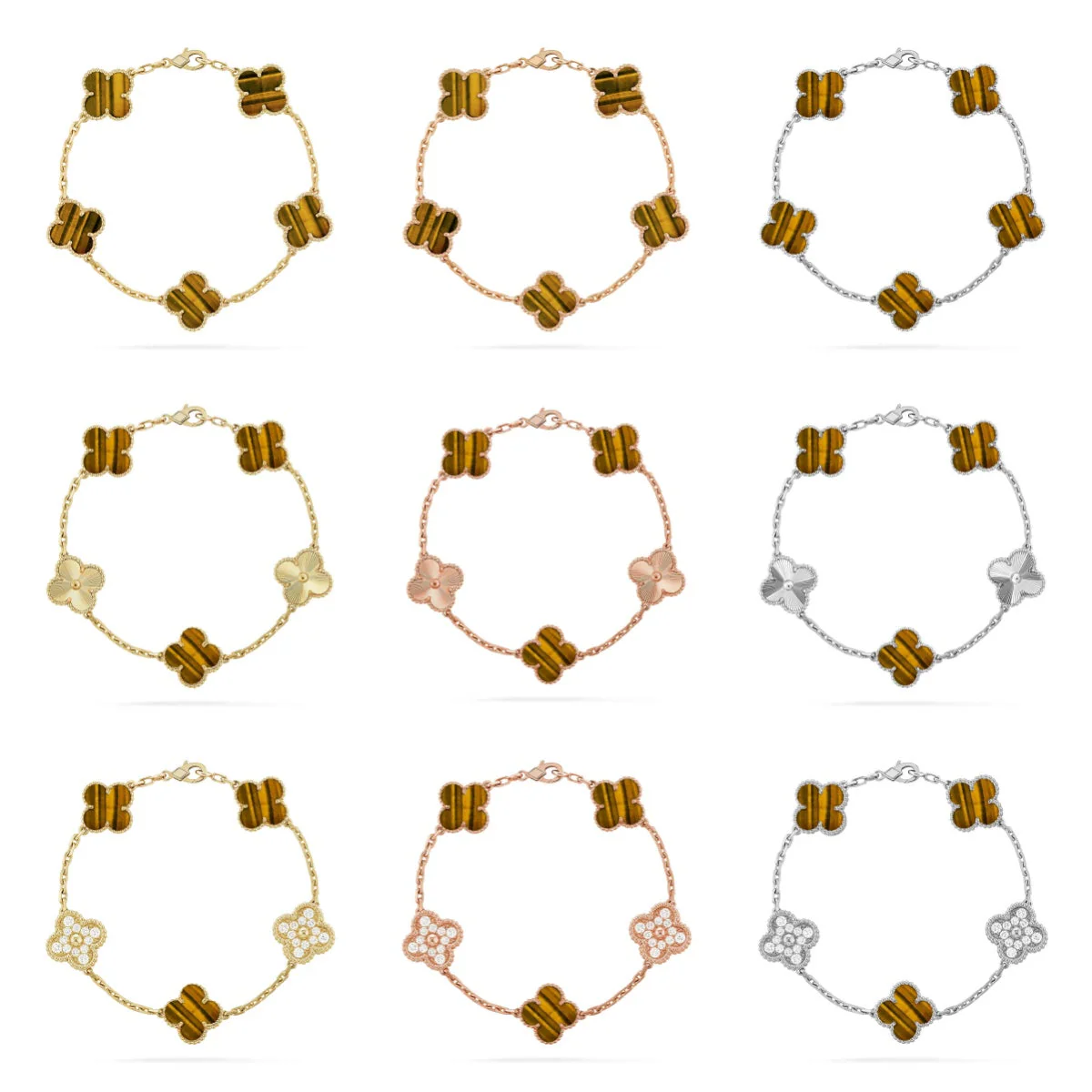 [⭐Sparkve] CLOVER 5 MOTIFS TIGER EYE BRACELET COLLECTION