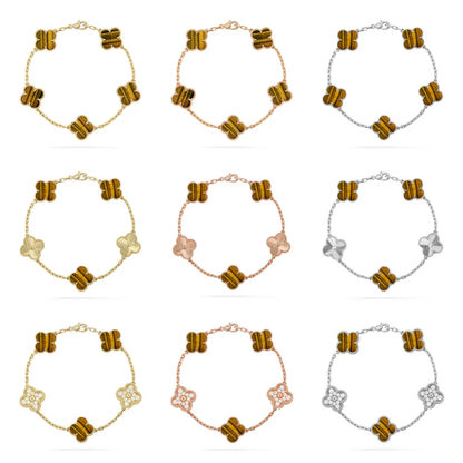 [⭐Sparkve] CLOVER 5 MOTIFS TIGER EYE BRACELET COLLECTION