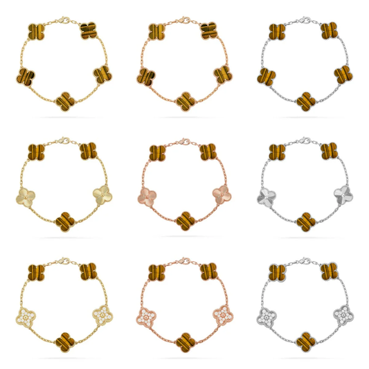 [⭐Sparkve] CLOVER 5 MOTIFS TIGER EYE BRACELET COLLECTION